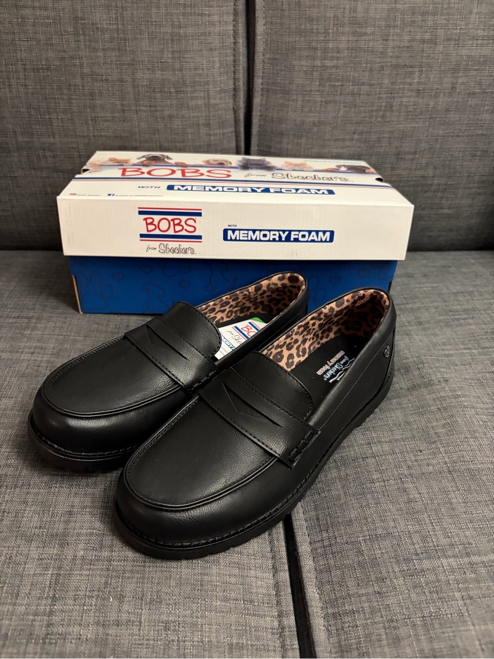 Skechers BOBS Womens 7.5 Black Penny Loafers Memory Foam Vegan NWB